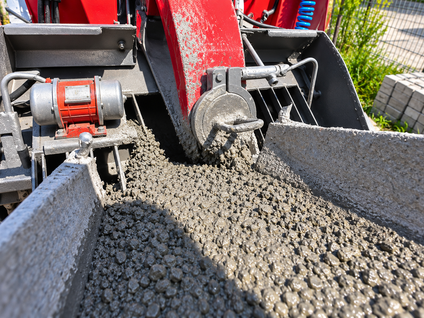 Friss beton és gép közelről